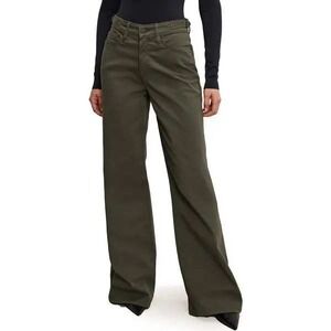 Good American Ease Wide Leg Twill Pants in Fatigue Green Size Size 6/28